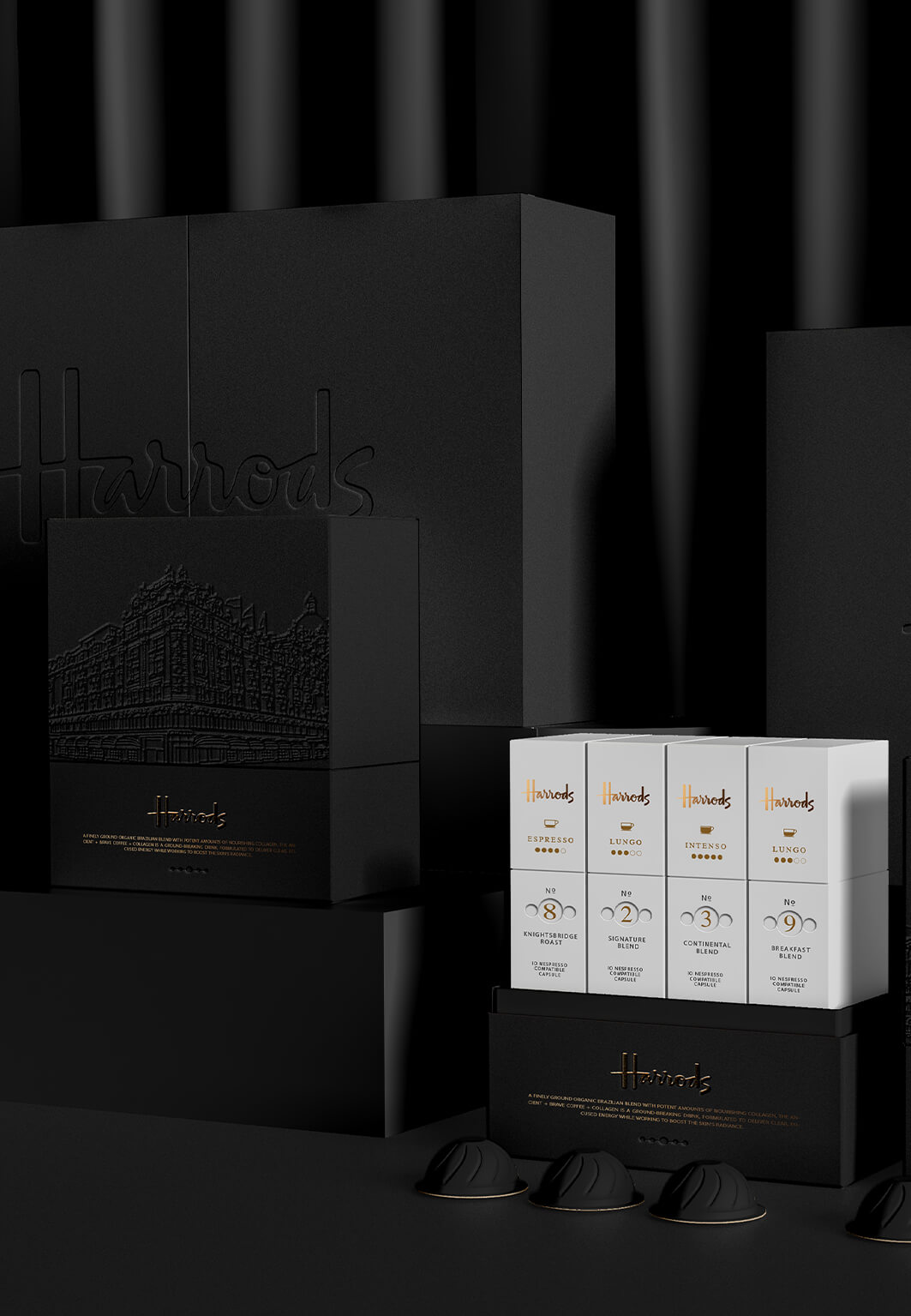 Presenting the exquisitely designed Harrods Coffee Gift Box, featuring a captivating 2023 pattern by Mina Eshak. This luxurious gift box is meticulously crafted to showcase a collection of 12 premium coffee blends, ranging from bold to subtle, and is packaged in an elegantly styled and fully enclosed box. A perfect gift for coffee lovers, this Harrods Coffee Gift Box is sure to impress with its exceptional design and superior quality.